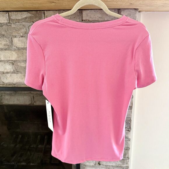 VOGO Athletica L Short Sleeve Twist Front Crescent T-Shirt Top Pink - Picture 2 of 7